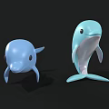 Two Blue And Light Blue Dolphin Toys Standing On Black Background For Aquatic Animal
