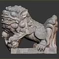 Traditional Stone Lion Statue Featuring Detailed Mythical Creature Carving And Base