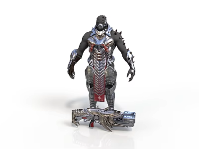 Armored Warrior Character With Biomechanical Creature Inspired Spiked Armor And Weapon 3d model