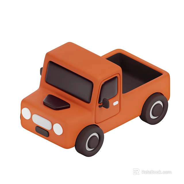 Orange Cartoon Style Truck Toy With Black Windows White Headlights Open Bed And Black Wheels 3d model 