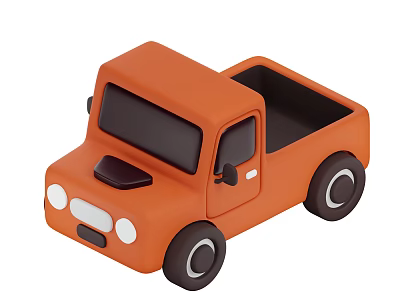 Orange Cartoon Style Truck Toy With Black Windows White Headlights Open Bed And Black Wheels 3d model