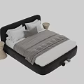 Modern Double Bed Design With Gray And White Upholstery White Sheets And Cone Nightstand