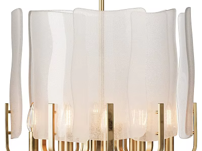 Elegant Modern Chandelier With White Pleated Shade Gold Frame And Multiple Bulbs 3d model