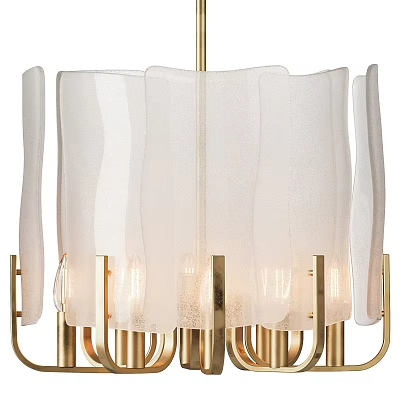 Elegant Modern Chandelier With White Pleated Shade Gold Frame And Multiple Bulbs 3d model