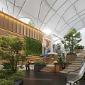 Modern Shopping Mall Lobby With Living Plant Wall Large Sculpture And Staircase