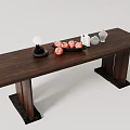 Modern Minimalist Wooden Rectangular Dining Table With Fruits And Decorative Items 3d model