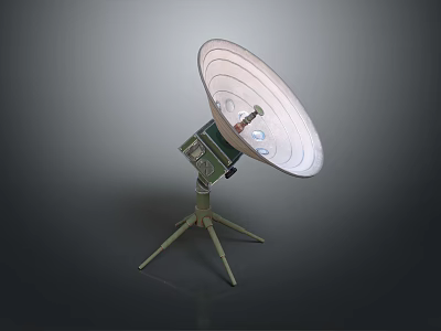 Dish Antenna Device Mounted On Green Tripod Stand With Control Box 3d model
