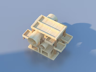 Wooden Multi Layer Storage Rack With Compartments And Cylindrical Design For Home Use 3d model