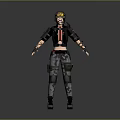 3D Tactical Female Character Wearing Goggles Black Jacket Red Tie Camouflage Pants and Arm Tattoos