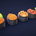 Colorful Sushi In Black Bowls With Cucumber Fish Roe Salmon And Avocado