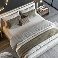 Modern Double Bed In Cozy Bedroom With Plush Pillows Wooden Nightstands And Seaside View