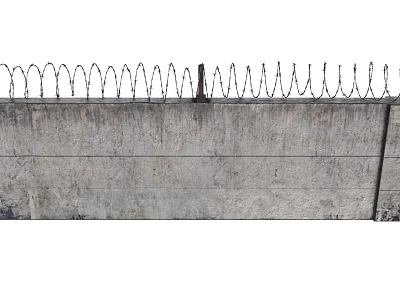 Concrete Wall Fence Structure With Sharp Barbed Wire Installed On Top Edge 3d model