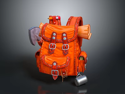 Orange Everyday Backpack with Essential Tools and Supplies for Daily Use 3d model