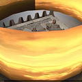 Ancient Fortress Scene Model With Crenellated Walls Stone Paved Ground And Miniature Figures