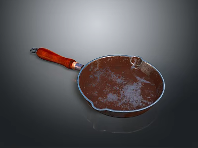 Durable Cast Iron Frying Pan With Wooden Handle For Kitchen Cooking Use 3d model