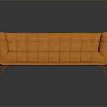 Vibrant Orange Modern Tufted Sofa With Square Stitching And Wooden Legs