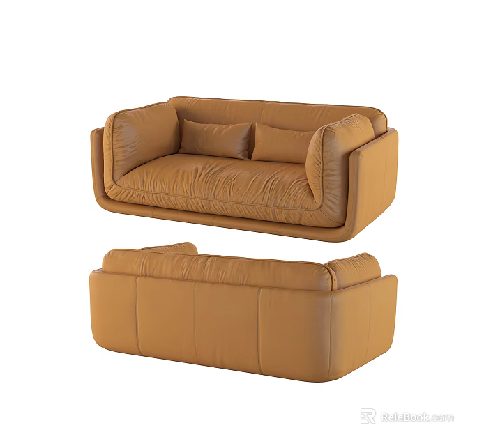 Brown Leather Sectional Sofa With Modern Design Comfortable Cushions And Spacious Seating 3d model
