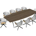 Modern Wooden Conference Table With Light Colored Chairs And Black Metal Legs