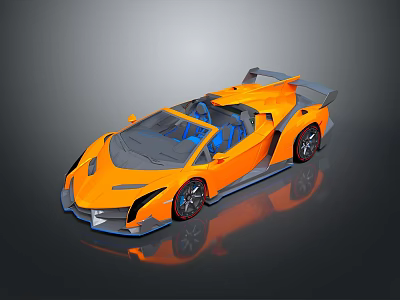 Orange Convertible Sports Car With Sleek Design Blue Seats And Rear Spoiler 3d model