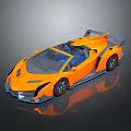 Orange Convertible Sports Car With Sleek Design Blue Seats And Rear Spoiler
