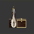Wooden Box With Golden Patterns And Decorative Vase In White Red Design With Hanging Rope
