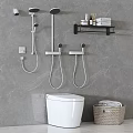 Modern Rainfall Shower Head with Handheld Sprayer Gray Marble Wall and Towel Shelf