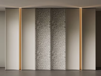 Elegant Patterned Background Wall With Light Panels And Golden Trim Details 3d model