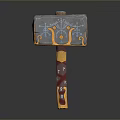 Decorative Fantasy Hammer 3D Model With Blue Patterned Head And Red Gold Handle 3d model