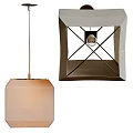 Modern Square Linen Pendant Light With Metal Frame And Inner Bulb Design 3d model