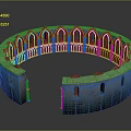 Ancient Circular Stone Building With Arched Windows And Ruined Sections 3d model