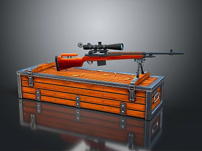 High Quality Sniper Rifle With Orange Body And Scope On Wooden Crate 3d model High Quality Sniper Rifle With Orange Body And Scope On Wooden Crate 3d model