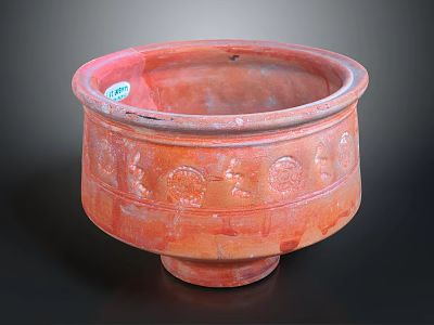 Traditional Handcrafted Red Ceramic Bowl Vessel With Intricate Carved Patterns And Sturdy Base 3d model