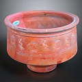 Traditional Handcrafted Red Ceramic Bowl Vessel With Intricate Carved Patterns And Sturdy Base
