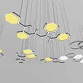 Hexagonal Pendant Lights With Yellow White Shades And Circular Ring Hanging Design 3d model