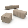 Three Piece Beige Fabric Ottoman Set With Modern Design And Various Shapes