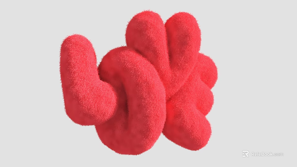 Red Fuzzy Abstract Art Installation With Organic Form And Soft Texture 3d model 