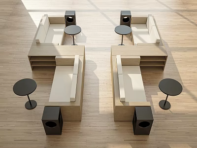 Modern Casual Sofa Set With Beige Seats Round Side Tables And Wooden Flooring 3d model