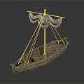 Ancient Traditional Wooden Sailing Boat With Canvas Sails And Vintage Design