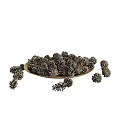 Natural Pine Cones On Golden Plate With Scattered Ones Around