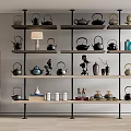 Ornaments Combination Bookshelf Bookcase Teapot 3d model