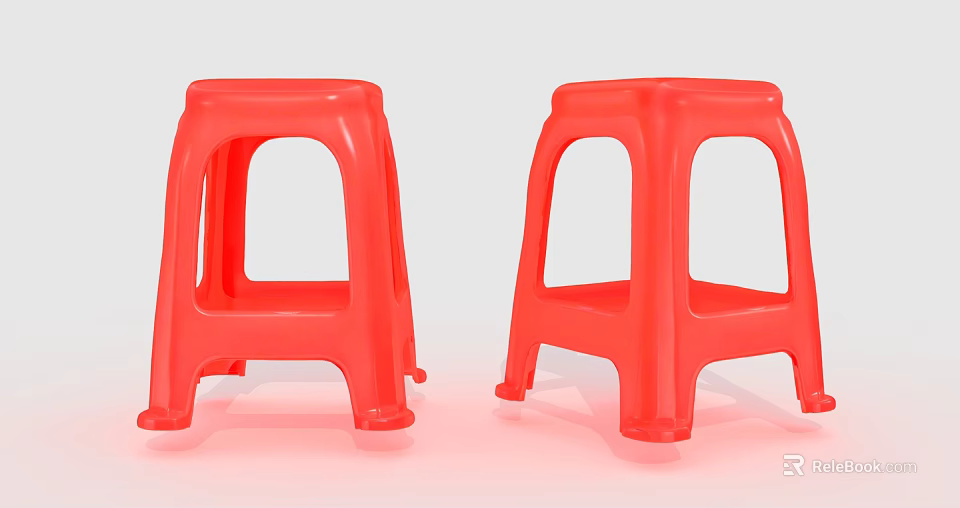 Two Red Plastic Stools Lightweight and Durable for Indoor Outdoor Use 3d model 