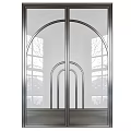 Modern Double Doors Design With Glass Panels Metal Frames And Ribbed Glass For Interior