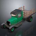 Vintage Green Truck With Wooden Cargo Bed And Retro Design Elements