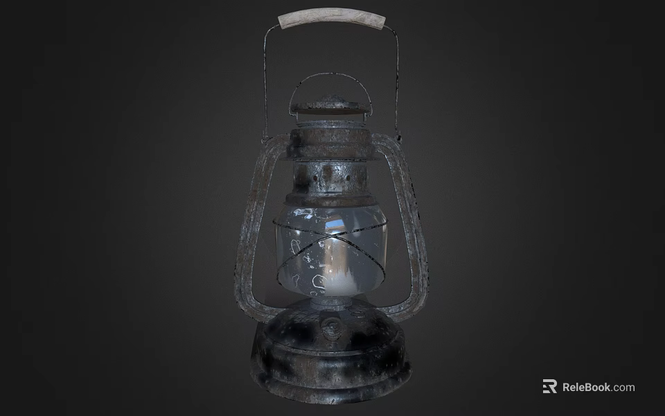 Vintage Kerosene Lamp With Rustic Metal Frame And Glass Shade Wooden Handle 3d model 