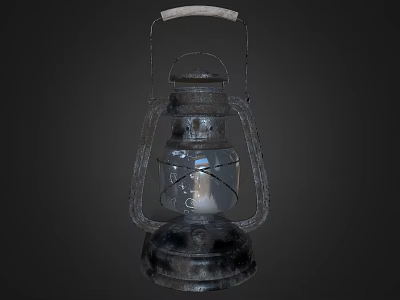 Vintage Kerosene Lamp With Rustic Metal Frame And Glass Shade Wooden Handle 3d model