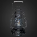Vintage Kerosene Lamp With Rustic Metal Frame And Glass Shade Wooden Handle
