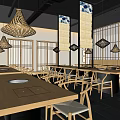 Modern Restaurant Interior With Wooden Partitions Reception Counter And Stone Floor