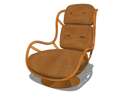 Comfortable Brown Leather Single Sofa With Curved Wooden Frame And Round Base 3d model