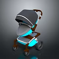 Modern Stroller With Gray Canopy Blue Lighting And Brown Frame Wheels 3d model