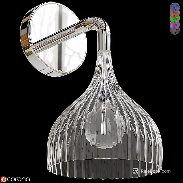 Elegant Modern Wall Light With Transparent Textured Glass Shade And Metal Fixture 3d model 